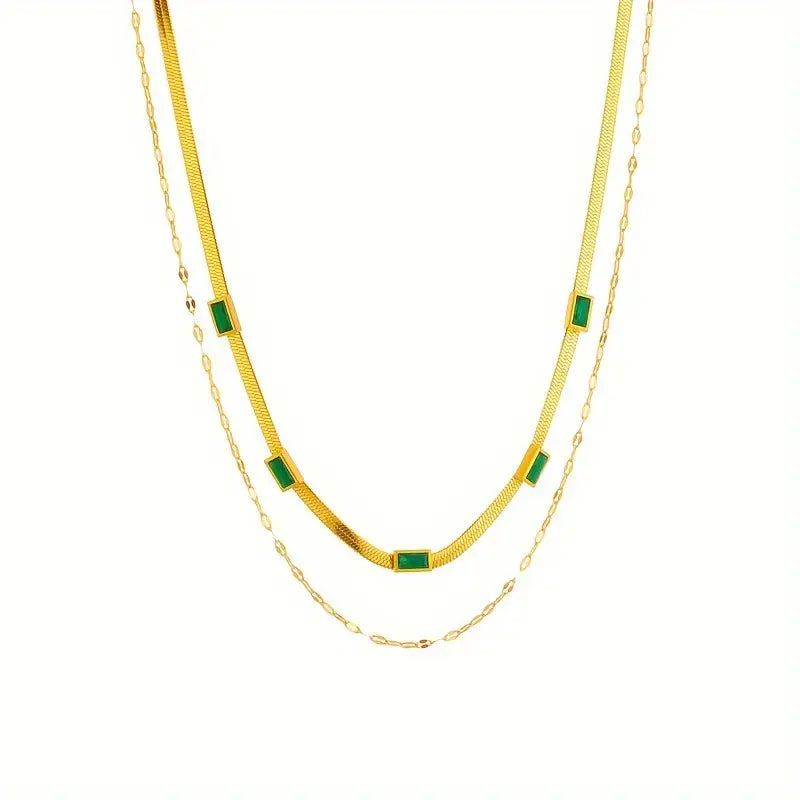 Sister Gem Double Layer Retro Gold Necklace