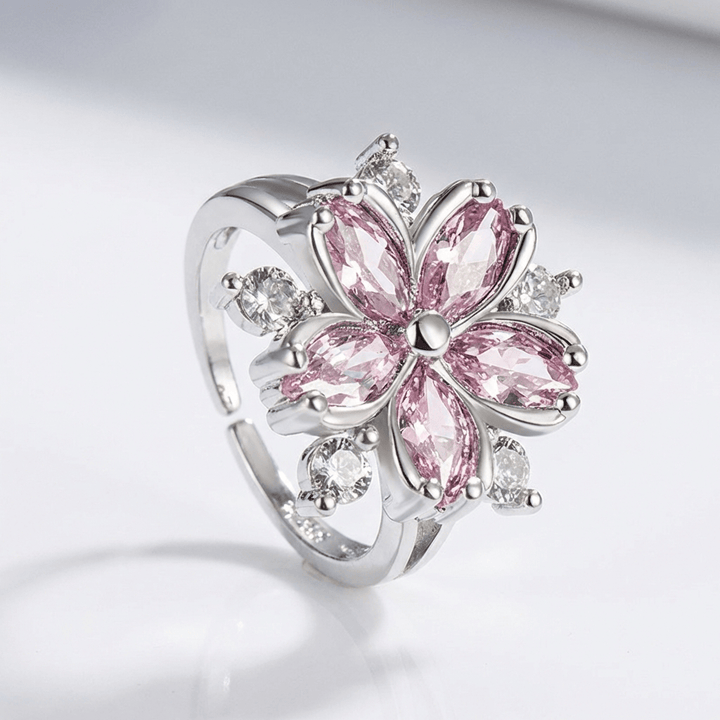 PINK CHERRY BLOSSOM CRYSTAL RING - (ADJUSTABLE)