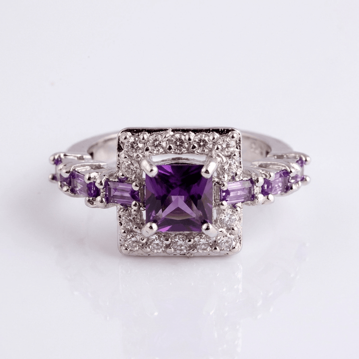 SQUARE RING IN PURPLE GEM WITH SILVER PLATING