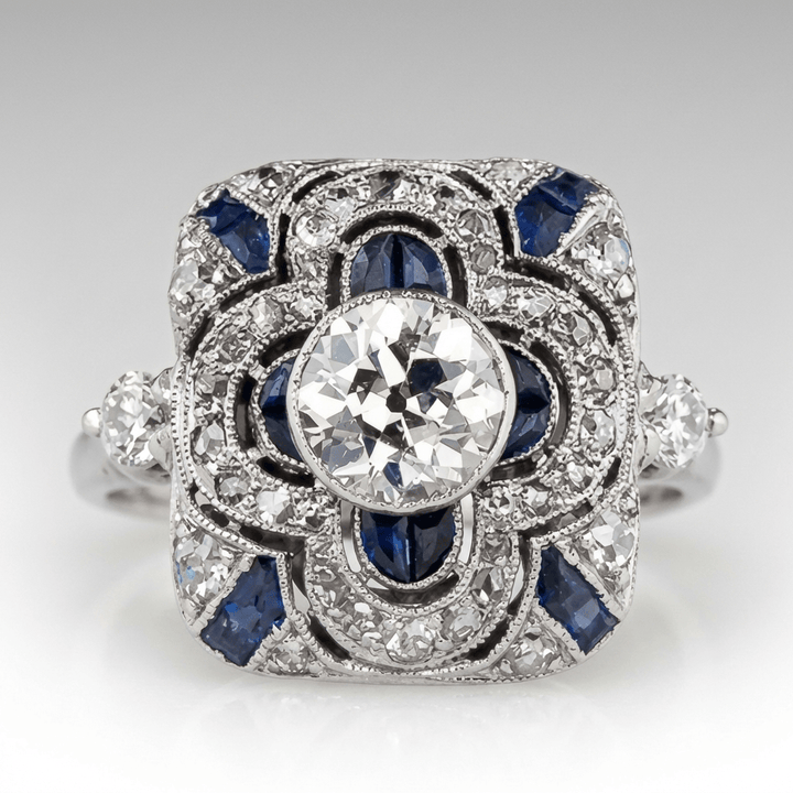 VINTAGE RING IN SILVER DIAMOND AND SAPPHIRE