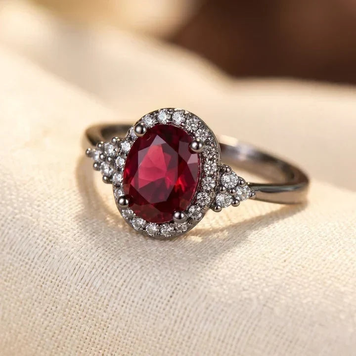 Halo Ring in Silver and Ruby