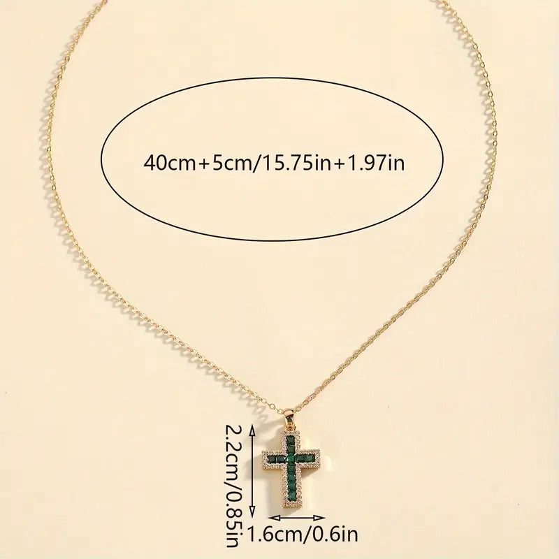 Emerald Cross Pendant Necklace Solene