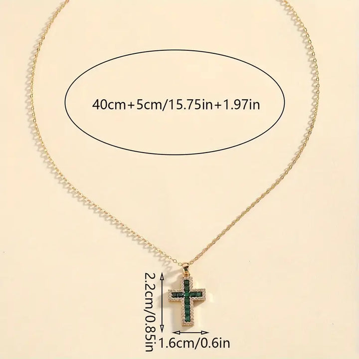 Emerald Cross Pendant Necklace Solene