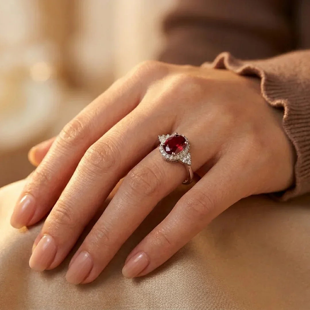 Halo Ring in Silver and Ruby