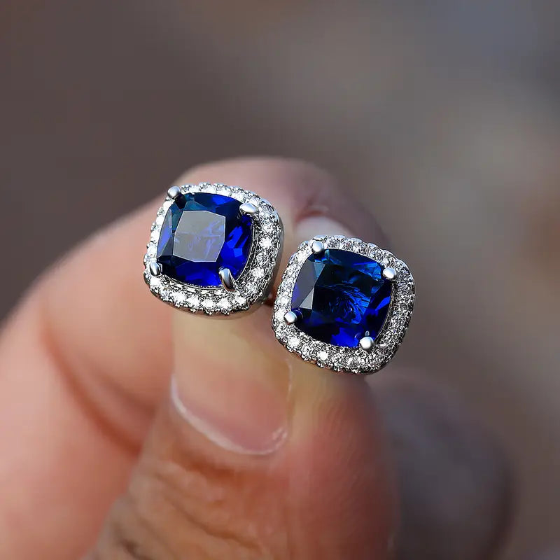 Square Shaped Sapphire Earrings