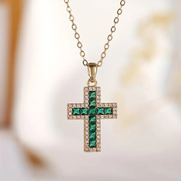 Emerald Cross Pendant Necklace Solene