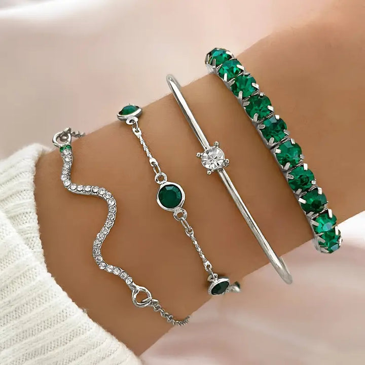 Set of Bracelets in Green Gemstones