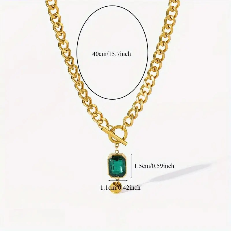 Gold and Emerald Pendant Necklace with Thick Chain
