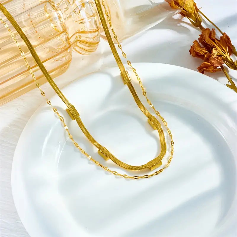 Sister Gem Double Layer Retro Gold Necklace