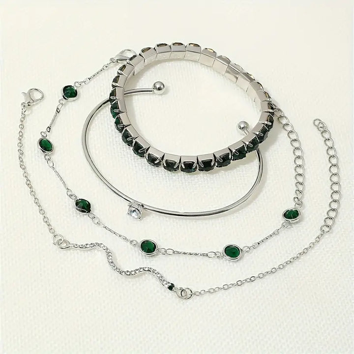 Set of Bracelets in Green Gemstones