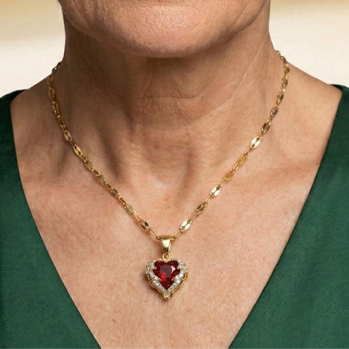 Necklace with Ruby Heart Angelic Embrace