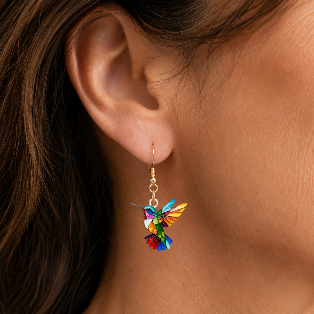 Acrylic Hummingbird Drop Earrings – Bright 2D Bird Design