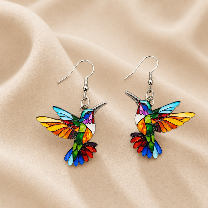 Acrylic Hummingbird Drop Earrings – Bright 2D Bird Design