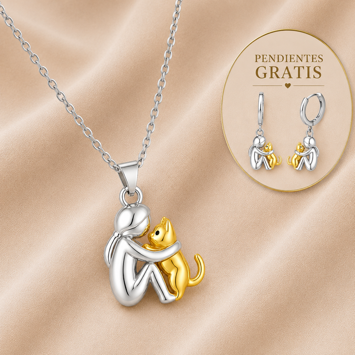 Cat Embrace Pendant Necklace with Gift Earrings – Limited Time Offer