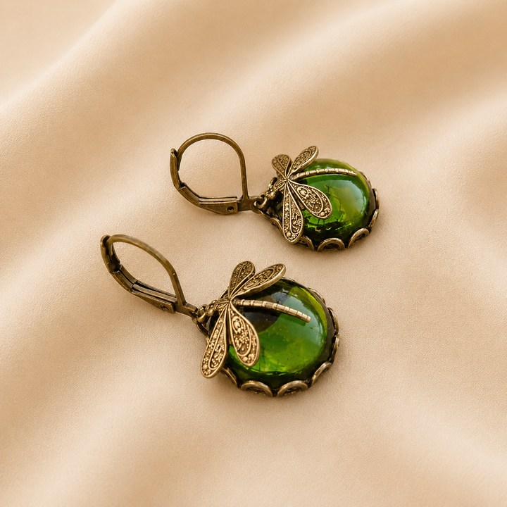 Spherical Dragonfly Earrings in Antique Gold