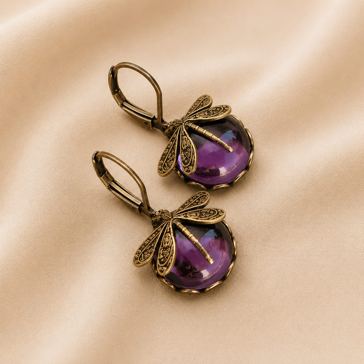 Spherical Dragonfly Earrings in Antique Gold