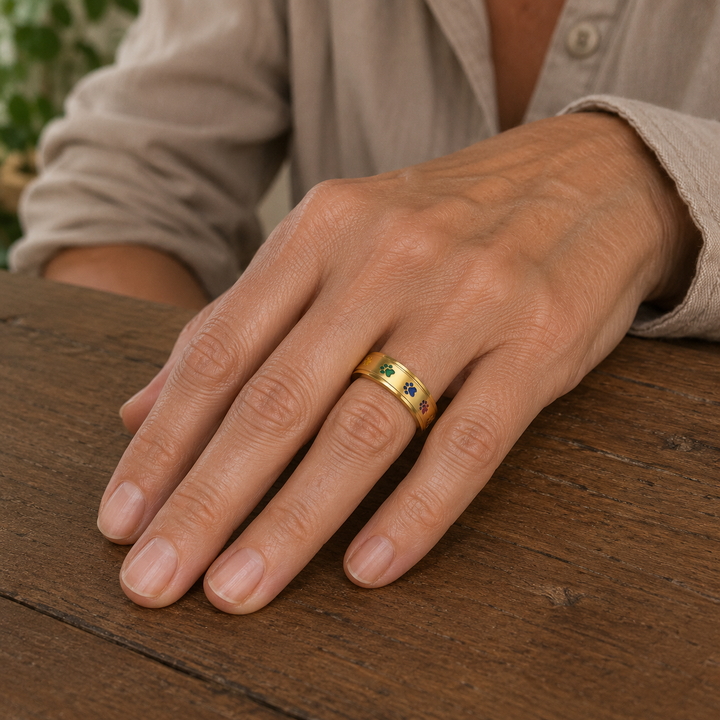 Rotating Stress Relief Ring – Stainless Steel with Rainbow Paw Prints