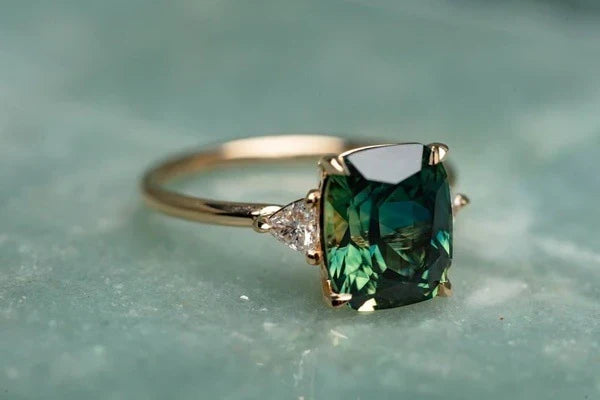 Gold Ring with Green Gem Inspired by Vintage