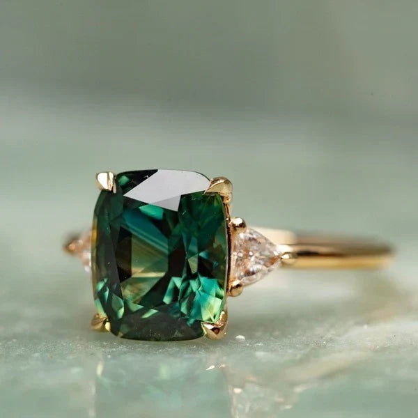 Gold Ring with Green Gem Inspired by Vintage