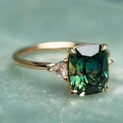 Gold Ring with Green Gem Inspired by Vintage