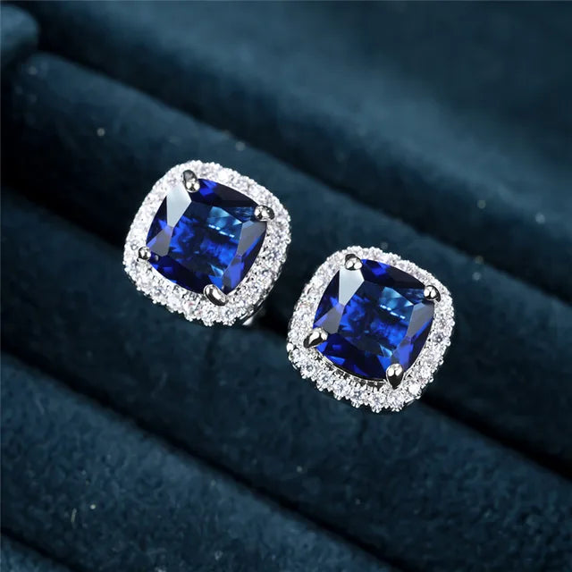 Square Shaped Sapphire Earrings