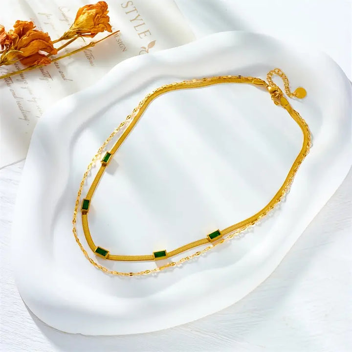 Sister Gem Double Layer Retro Gold Necklace