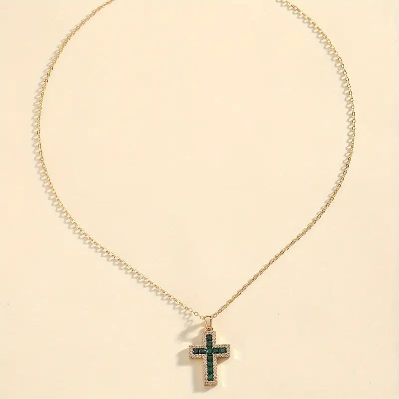 Emerald Cross Pendant Necklace Solene