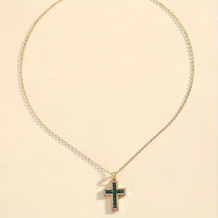 Emerald Cross Pendant Necklace Solene