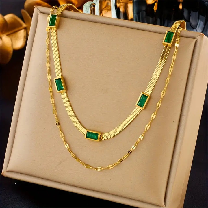 Sister Gem Double Layer Retro Gold Necklace