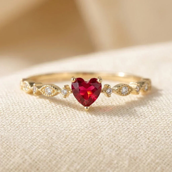 Ruby and Gold Heart Ring