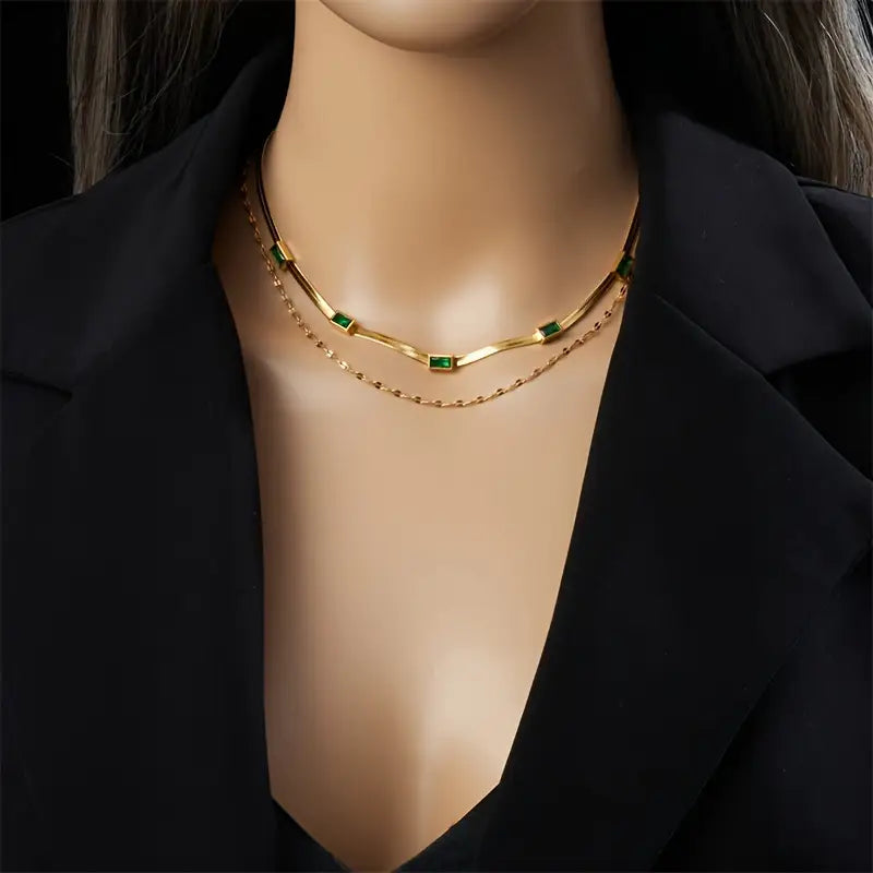 Sister Gem Double Layer Retro Gold Necklace