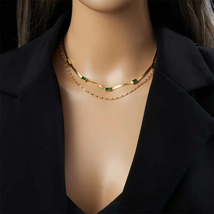 Sister Gem Double Layer Retro Gold Necklace