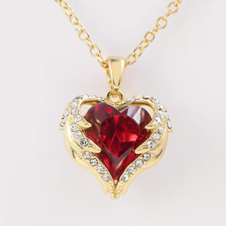 Necklace with Ruby Heart Angelic Embrace