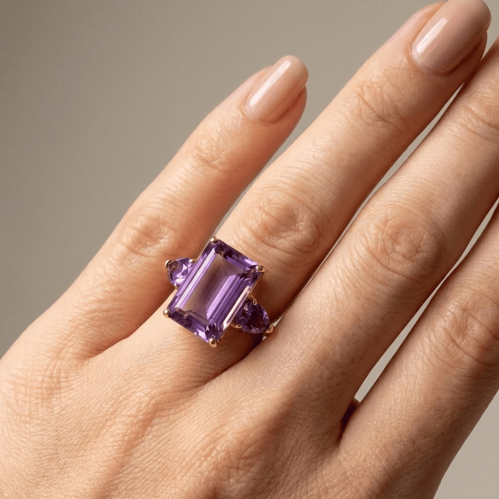 GOLD RING WITH AMETHYST TOURMALINE CRYSTAL