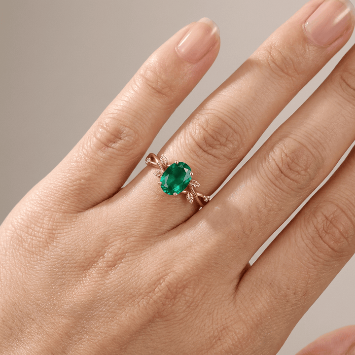 EMERALD LEAF RING IN ROSE GOLD