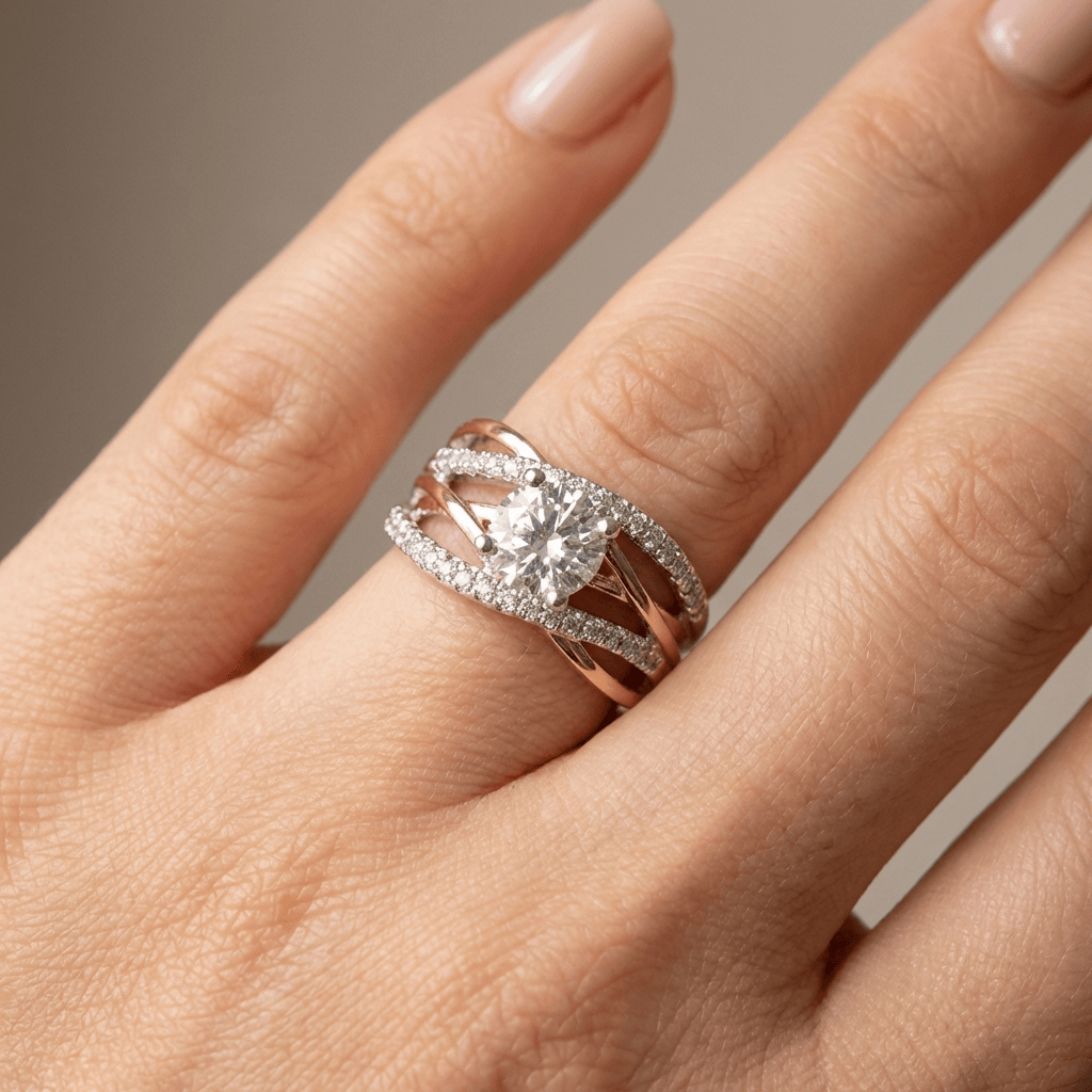 CROSSOVER RING IN ROSE GOLD DIAMOND