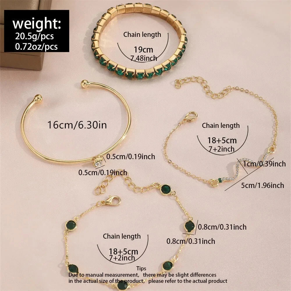 Set of Bracelets in Green Gemstones